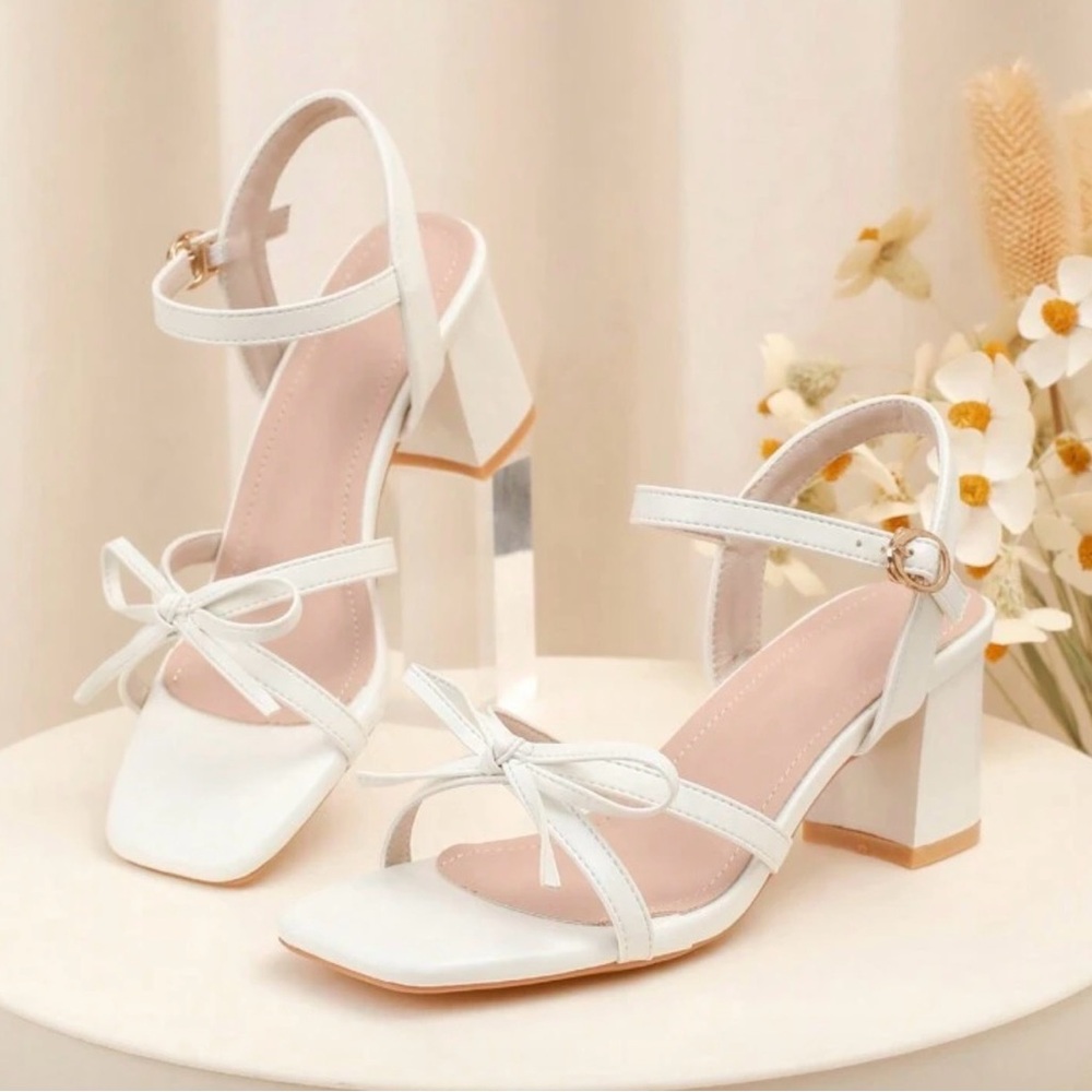 Kid White Block Heel Sandals